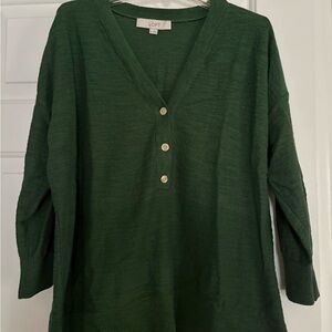 LOFT Women's Forest Green V-Neck Button Down Shirt